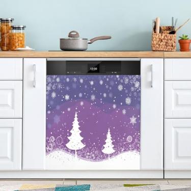 Imagem de ATTX Capa magnética branca para lava-louças para árvores de Natal, 58,4 cm C x 66 cm A, decoração da capa da máquina de lavar louça, decalques de armário doméstico e eletrodomésticos adesivos #358