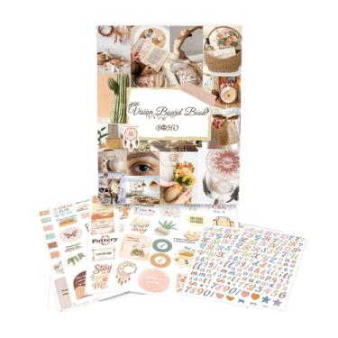 Imagem de Kit de livros Vision Board – Mais de 1100 clipes de estética boho fosca, mais de 20 temas, 70 páginas frente e verso, adesivos reposicionáveis e folhas de alfabeto para diário, álbuns, planejamento