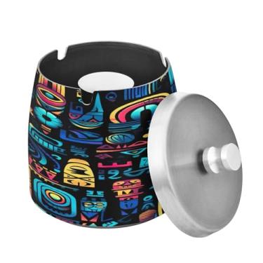 Imagem de Blueangle Cinzeiro de elementos de arte urbana com tampa para cigarros, à prova de vento/chuva, aço inoxidável, sem fumaça, inodoro, cinzeiro para uso interno ou externo (358)