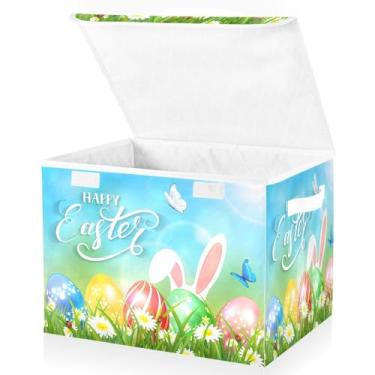 Imagem de Blueangle Caixas de armazenamento dobráveis 1 pacote, cestas de armazenamento Happy Easter com tampas e alça para casa quarto armário escritório (149)