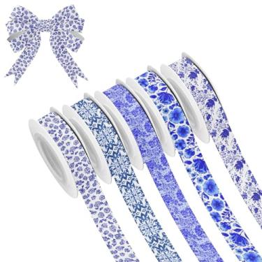 Imagem de SEHANY 5 rolos de fita de Natal 0,59 polegadas 5 jardas fitas de tecido boêmio fitas de cetim festivas fitas decorativas de Natal para embrulho de presente faça você mesmo artesanato grinalda