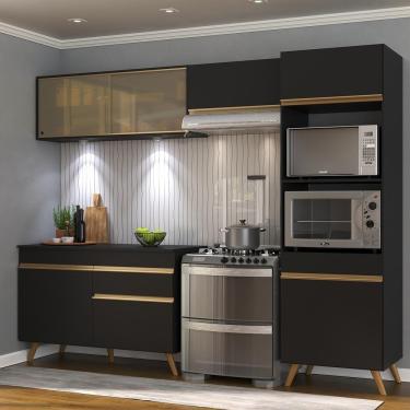 Imagem de Armário De Cozinha 252cm Com Leds Multimóveis Preto/dourado