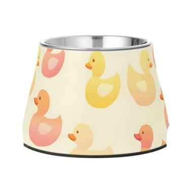 Imagem de SEHANY Tigelas fofas para cães de pato antiderrapante de aço inoxidável com fundo de borracha que evita a queda, 2,3 tigelas quadriculadas para comida e água para cães e gatos