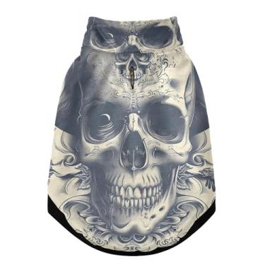 Imagem de SEHANY Casaco de cachorro com tatuagem de caveira para cães pequenos, superquente à prova de vento, jaqueta de inverno macia e aconchegante para clima de neve fria com coleira para animais de