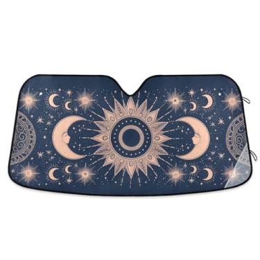 Imagem de ATTX Para-brisa de carro sol e lua 139.7 cm x 70.1 cm escudo solar universal com proteção UV, persiana de janela frontal automática dobrável para caminhões Sedans SUVs #283