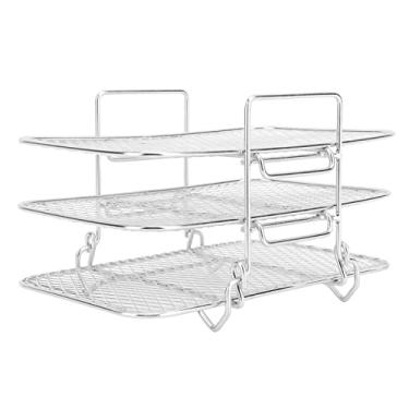 Imagem de ZAWELIYO Rack de Fritadeira Empilhável de Aço Inoxidável de 3 Camadas Rack de Desidratação Durável para Forno de Fritadeira Microondas 11,7 Onças (3 acessórios) para Uso Doméstico