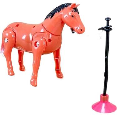 Imagem de Cavalinho de Corda Vermelho Anda e Gira, Brinquedo Animais Robô Cavalo