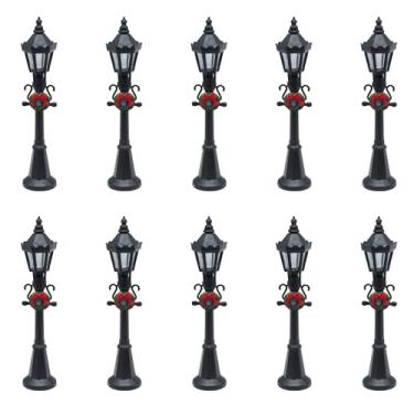 Imagem de GWYAN 10 Pcs Black 12CM with Floral Wreath Miniature Street Lamp Miniature Village Pathway Lantern Post for DIY Micro Landscape Fairy Garden Accessories