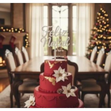 Imagem de Kit 12 Plaquinhas de Acrílico Tema Natalino, Decoração de Bolo, Ceia