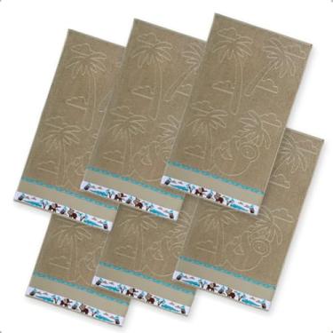 Imagem de Kit 6 Toalha Lavabo Infantil Jaquard Com Barra Pinte e Borde (Marrom Safári)