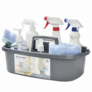 Imagem de ALINK Sacola de plástico grande para box de chuveiro, organizador portátil com alça para dormitório, banheiro, jardim, cozinha, materiais de limpeza – Cinza