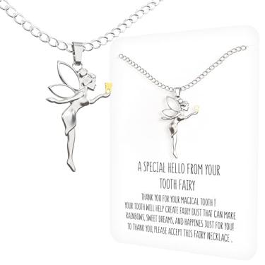 Imagem de Happy Kisses Colar de presente de fada dos dentes para meninas de 5 a 7 anos com cartão da fada dos dentes - adicione à caixa de presentes ou kit para debaixo do travesseiro com cartão de mensagem