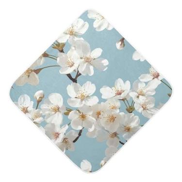 Imagem de STAYTOP Toalhas de bebê com capuz de musselina de flor de cerejeira branca, toalha de banho super macia, toalhas de banho absorventes para banho recém-nascido unissex 89 x 89 cm