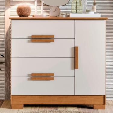 Imagem de Cômoda 4 Gavetas com Sapateira – Para Quarto Adulto e Infantil, Multiuso(Off Canela)