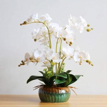 Imagem de YYBOES Orquídeas Falsas Seda Artificial Phalaenopsis Flores com Vaso de Porcelana Flor Artificial 60 cm Flor Artificial Floral Falsa