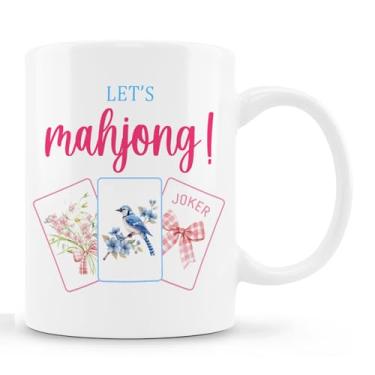 Imagem de Zomhix Caneca de Mahjong Coquette Bow floral pássaro, presentes de Mahjong para mulheres, xícara de café cerâmica, presentes para jogadores amantes de Mah Jong Caneca de chá de café de cerâmica 325 ml