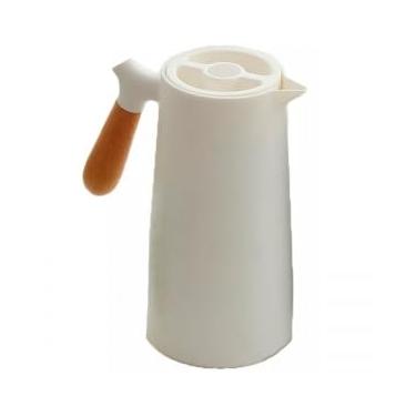 Imagem de Garrafa Térmica 1L com Alça de Madeira, Branca, sem Sensor, para Café Chá Água Suco