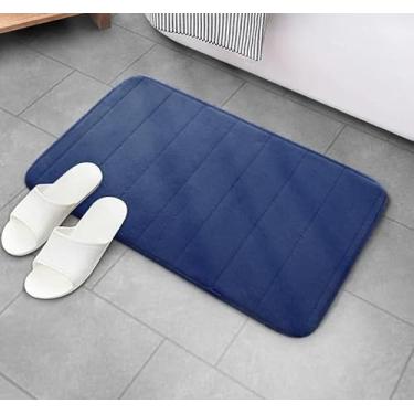 Imagem de Kit 2 Tapetes de Banheiro Antiderrapante Super Soft 60x40cm – Tapete de Banho Absorvente Macio Luxo (LISTRAS AZUL)