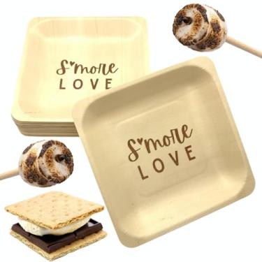 Imagem de Perfect Stix Conjunto de placas de madeira de bétula e palitos de marshmallow da S'More, 25 unidades, pratos de 12 x 12 cm com 25 espetos de 45 cm, para festas, casamentos, fogueiras
