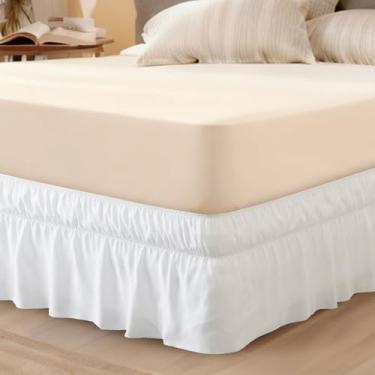 Imagem de SPRINGSPIRIT Saia para cama queen com alça elástica, saia para cama de babados com queda de 40,6 cm, sem rugas, lavável na máquina, qualidade hoteleira, branca