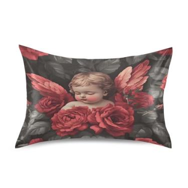 Imagem de JUZIHAI Fronha de cetim rosa (3) Dia dos Namorados, fronha de seda suave e fresca, fronha de seda com fecho de envelope macio e respirável para cabelo e pele, tamanho king 50,8 x 101,6 cm x 1