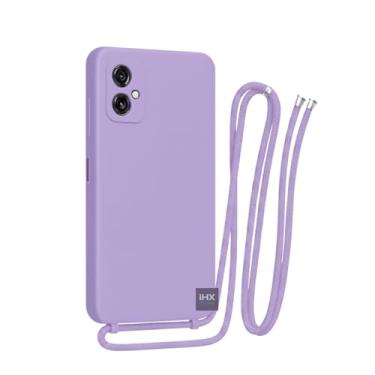 Imagem de Capa Case Capinha Para Motorola Moto G55 Silicone Com Cordão Alça De Pescoço Ajustável Veludo Premium (LILÁS)