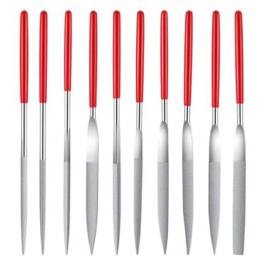 Imagem de Tweruna Conjunto de 10 limas de diamante, conjunto de minilas de agulha, pequenas limas de diamante para joias, moagem de pedra de vidro, polimento e gravação (forma plana quadrada triangular redonda)