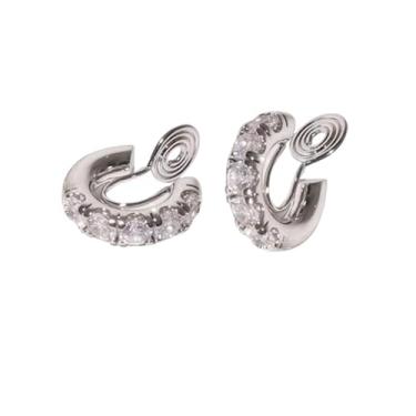 Imagem de Brincos de argola de zircônia cúbica brilhante para mulheres, moda C, brincos não perfurados, joias, Zinco, Sem pedra preciosa