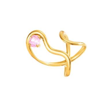 Imagem de OIDIMS Anel de linha irregular para mulheres, minimalista, dourado, geométrico, aberto, anel de imitação de cristal de compromisso, aliança de dedo de casamento de aço inoxidável ajustável declaração