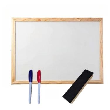 Imagem de Quadro Lousa Escolar Branco Moldura em Madeira quadro branco(70x50 Apagador e 2 Marcadores)