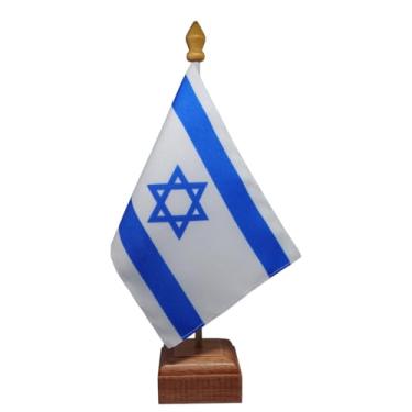 Imagem de Bandeira de Mesa Elegance Israel, Dupla Face, Base em Madeira Natural, 19x30cm, Tecido Oxford, Decorativa para Escritório e Eventos