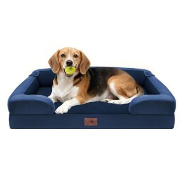 Imagem de Camas ortopédicas para cães grandes e médios, sofá-cama grande de espuma viscoelástica impermeável com capa lavável removível, brinquedo de bola de tênis, 91 x 69 cm
