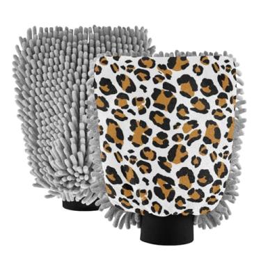 Imagem de ODAWA Luva de limpeza de carro microfibra chenille, luvas de lavagem de carro com estampa de leopardo para canhão de espuma, pacote com 2, 18 x 26 cm