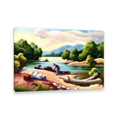 Imagem de Thomas Hart Benton Paintings Wall Art Current River Classic Art Reproduções Thomas Hart Benton Pôster em tela para sala de estar decoração de parede de casa 70 x 50 cm (71.1x50.8 cm) moldura interna