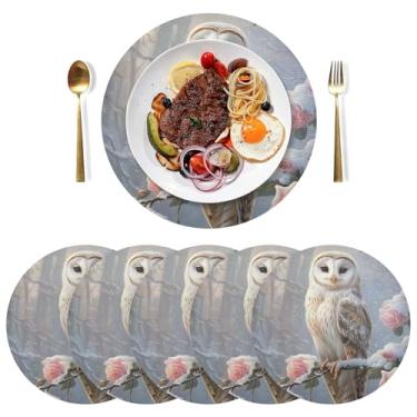 Imagem de Conjunto de 6 tapetes de mesa de PVC com rosa de neve de coruja, 38 cm, jogo americano lavável ao ar livre