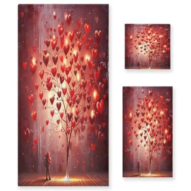 Imagem de Wassud Conjunto de 3 toalhas de banho Heart Tree Valentines super macias e absorventes para banheiro, toalhas de banho de secagem rápida, toalha de banho para academia, spa, hotel