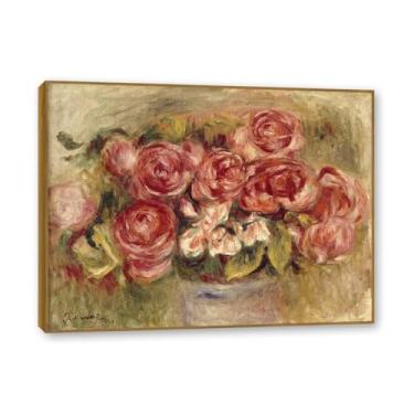 Imagem de NHLDZYH Moldura de madeira de teca. Flores clássicas natureza morta pintura em tela retro buquê de flores pinturas estilo country decoração de parede para cozinha e sala de estar. A35. 50 x 65 cm