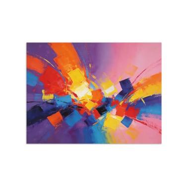 Imagem de Impressões abstratas em tela-Quadro texturizado para parede-Tons roxo laranja e vermelho-Pintura moderna para sala de estar 30x40cm Sem Moldura