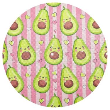 Imagem de Conjunto de 1 jogo americano redondo de PVC durável listrado abacate rosa 38 cm, tapetes de mesa de jantar antiderrapantes