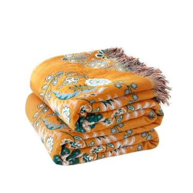 Imagem de Cobertor Boho para cama 100% algodão ultramacio colcha rústica estampa floral decoração de casa de fazenda cobertor de outono, 152 cm × 203 cm todas as estações rústico grande para sofá cadeira