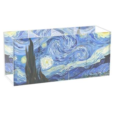 Imagem de TSENQUE Porta-lápis de mesa personalizado para decoração de casa pintura noturna estrelada Vincent Office Art Caddy organizador de marcadores de acrílico copo de lápis