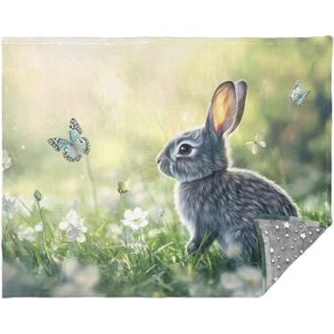 Imagem de TSENQUE Cobertores personalizados de coelho fofo para sofá de prado para cama ao ar livre presentes de viagem impressos cobertores engraçados 177,8 cm x 139,7 cm