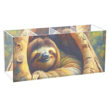 Imagem de TSENQUE Porta-lápis de mesa personalizado de desenho animado fofo bicho preguiça arte suporte acrílico pincel de maquiagem copo de caneta