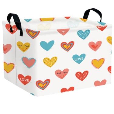 Imagem de NIETEIN Cesta de armazenamento vazia para presente de dia dos namorados com coração fofo para decoração de quarto de criança e bebê (coração colorido)