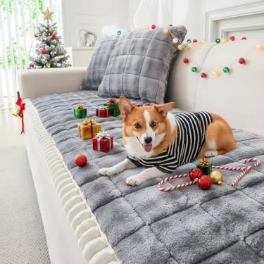 Imagem de WTHAVEN Capa de sofá para cães, lavável, felpuda, para sofá com 3 almofadas, aceita animais de estimação, capa de sofá antiderrapante (veludo leite, cinza escuro, 70 x 180 cm)