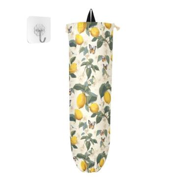 Imagem de Limões vintage com suportes de saco plástico borboletas, organizador de sacolas plásticas de supermercado, organizador de sacolas plásticas de cozinha, 1 pacote