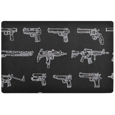 Imagem de TSENQUE Tapetes de porta personalizados preto e branco com impressão de arma bonito tapete para exterior absorvente, tapetes de chão impermeáveis, antiderrapantes, tapetes de porta laváveis, 81 cm x