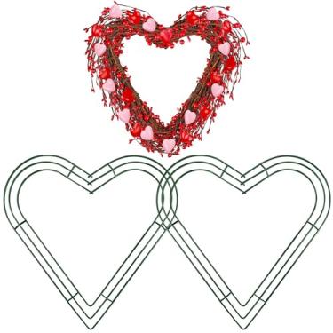 Imagem de Aodaer Pacote com 2 grinaldas de arame de coração de 50 cm com moldura de coração, guirlanda de metal, guirlanda de flores de arame verde para o dia dos namorados, festa de casamento, decoração de