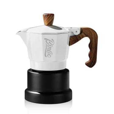 Imagem de Bincoo Fogão para máquina de espresso, panela de moka para acampamento 2 xícaras/120 ml, cafeteira italiana de café expresso de fogão, fácil de usar (branco-preto)