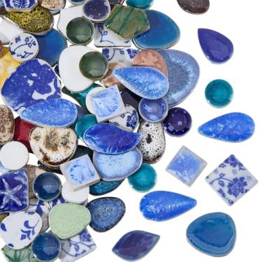 Imagem de SOFPLATE Mosaico de cerâmica de 500 g, peças de mosaico quebrado, azulejos irregulares, em massa, estilo chinês, suprimentos de cerâmica chinesa, para artesanato DIY, pratos, vasos, copos, projetos de